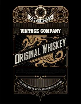 Whiskey label with old frames and ornaments Stock Illustration