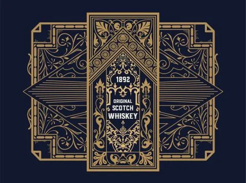 Whiskey label with old frames Stock Illustration