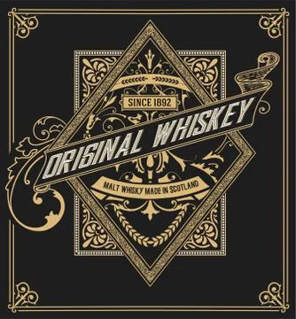 Whiskey label with old frames. Vector layered Stock Illustration