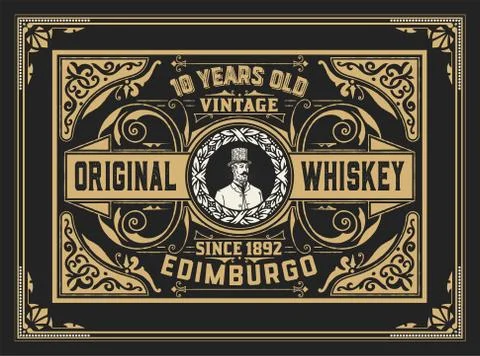 Whiskey label with old frames. Vector layered Stock Illustration
