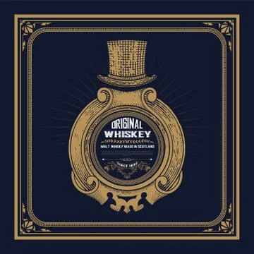 Whiskey label with old frames. Vector layered Illustrazione stock