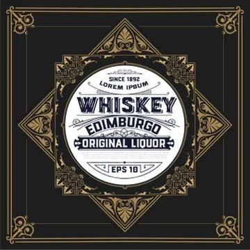 Whiskey label with old frames. Vector layered Stock Illustration