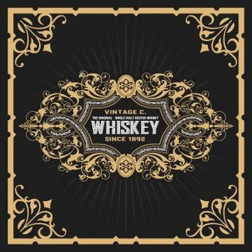 Whiskey label with old frames. Vector layered Stock Illustration