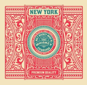 Whiskey label with old frames. Vector layered Stock Illustration