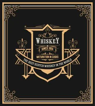Whiskey label with old frames. Vector layered Illustrazione stock