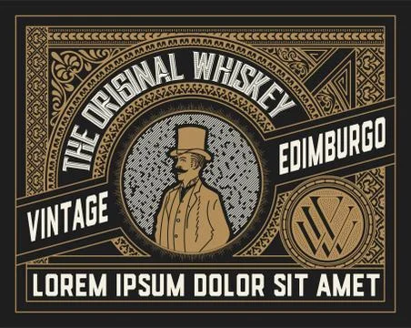 Whiskey label with old ornaments. Vector layered Stock Illustration