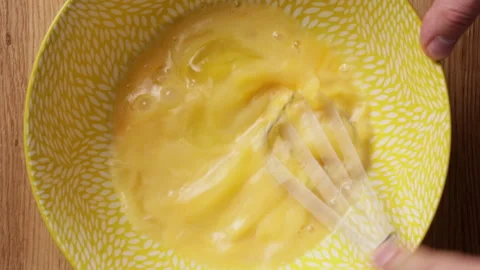 Whisking Eggs In Bowl Close Up Top View Stock Footage 337249234