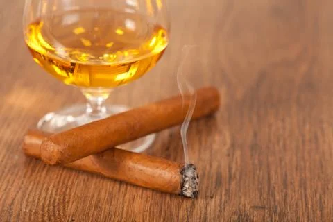 Whisky and cigars Stock Photos