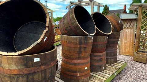 Whisky Half Barrels Read To Be Sold! Stock Footage 200949736