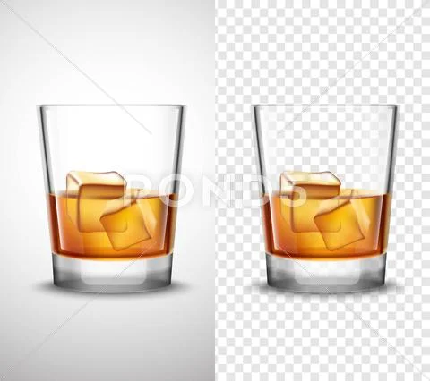 Whisky Shots Glassware Realistic Transparent Banners Stock Illustration