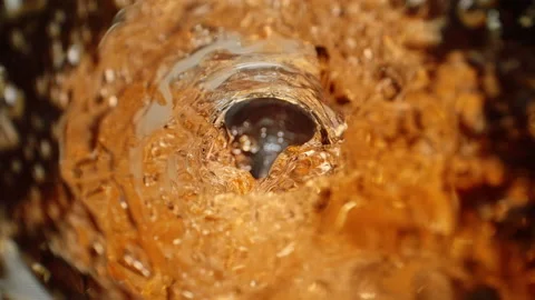 Whisky Vortex Flowing from Bottle and Falling into the Glass - View from Inside 스톡 동영상 162889834