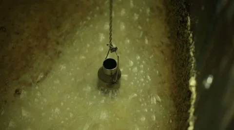 Whisky worker testing fermentation process with sample Stock Footage 58627294