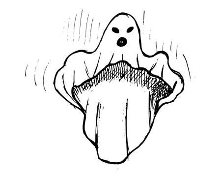 Whisper Ghost hand draw. Ghost character Costume evil Stock Illustration
