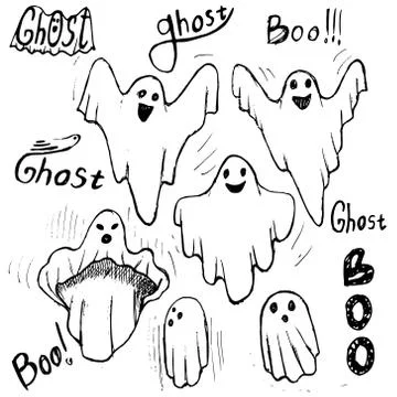 Whisper host hand draw set. Ghost character Costume evil Illustrazione stock