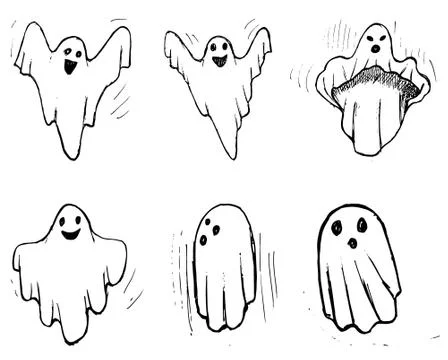 Whisper host hand draw set. Ghost character Costume evil Stock Illustration