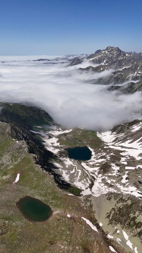 Whispering Spring Above the Clouds – Three Alpine Lakes in the Kaçkars Stock Footage 323131212