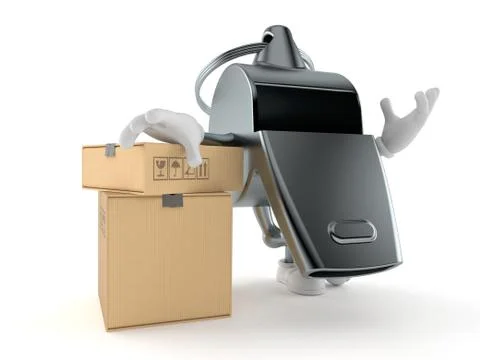 Whistle character with stack of boxes Illustrazione stock