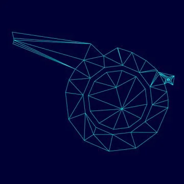 Whistle low poly triangulation triangulated polygonal electric cyan blue vibr Stock Illustration
