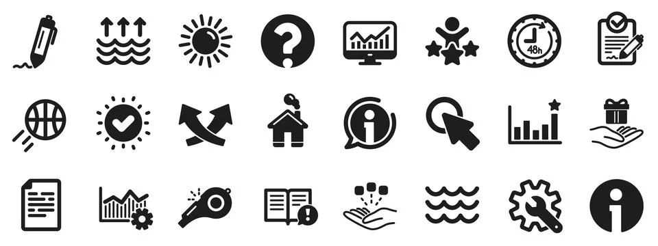 Whistle, Waves and Sun icons. Signature, Global warming. Vector Stock Illustration