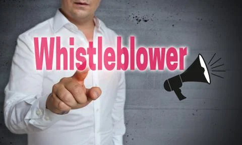Whistleblower touchscreen is operated by man Stock Photos