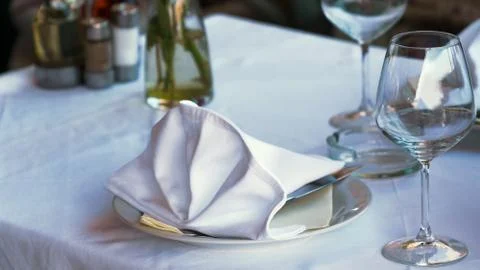 Whit table in the restaurant Stock Photos