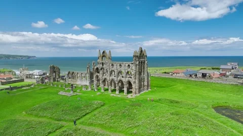 Whitby Abbey from a drone, Whitby, North Yorkshire, England Stock Footage 277614535