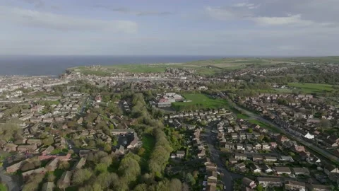 Whitby drone shot approaching the town with sea in distance Stock Footage 239094002