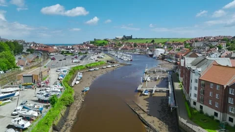 Whitby over River Esk from a drone, North Yorkshire, England Stock-Footage 277614310