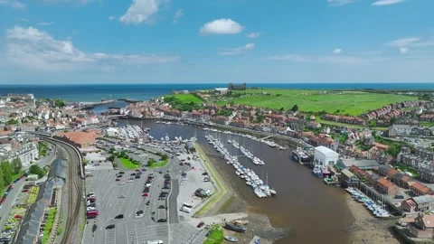 Whitby over River Esk from a drone, North Yorkshire, England Stock-Footage 277614319