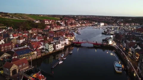 Whitby Swing Bridge by Drone Stock Footage 220960739
