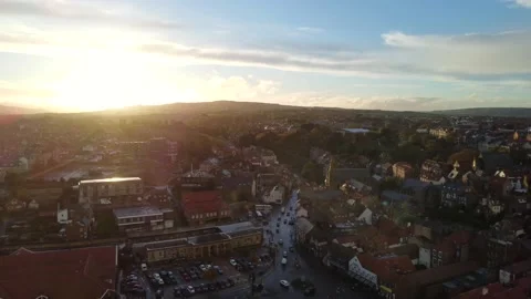 Whitby Town Centre at Sunset by Drone Stock Footage 220960477