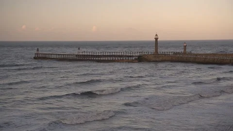 Whitby west pier at sunset Stock-Footage 218439409