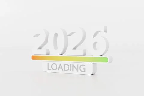 White 2026 with loading bar in clean studio scene, sleek Stock Illustration
