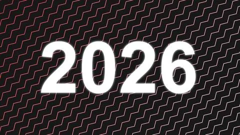 White 2026 Text on Black and Red Zigzag Pattern Background Illustrazione stock