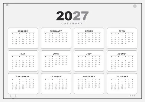 White 2027 Calendar Grid with Compact Monthly Layout Stock Illustration