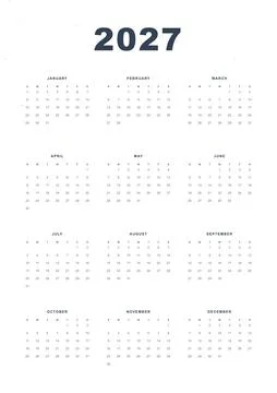 White 2027 Calendar Template with Subtle Monthly Grid Stock-Illustration