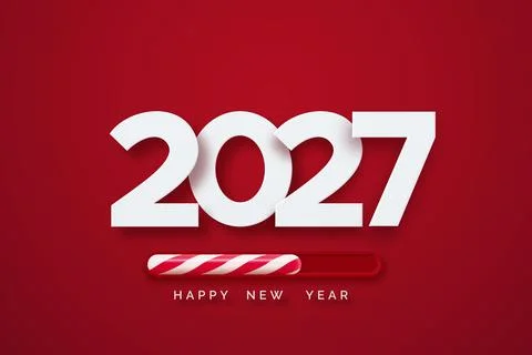 White 2027 numbers with candy cane loading bar on red background Illustrazione stock