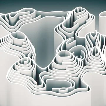 White 3D Abstract Topographic Map Background Minimalist Layered Design Stock Illustration