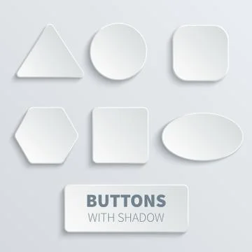 White 3d blank square and rounded button vector set Stock Illustration