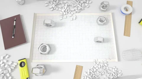 White 3d Blueprint Opens on engineer desk Stock Footage 234278413