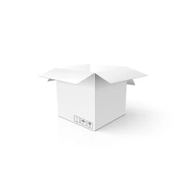 White 3D box. Clean opened carton package. Mockup template for your product. Stock-Illustration