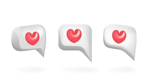 White 3d bubble speech set with pink heart Stock Illustration