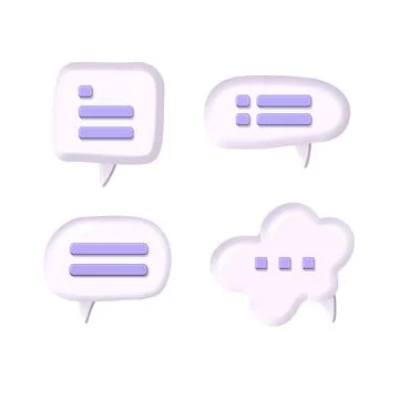 White 3d bubble talks with lines of text set isolated on purple background Stock Illustration
