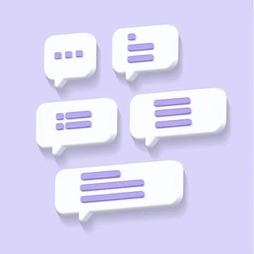 White 3d bubble talks set isolated on Purple background. Matte plastic speech Stock Illustration