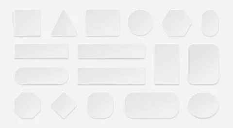 White 3D button. Realistic square rectangular and round empty web button mock Stockillustratie