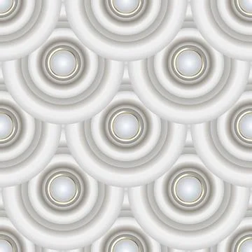 White 3d circles seamless pattern. Vector ornamental light background. Surfac Illustrazione stock