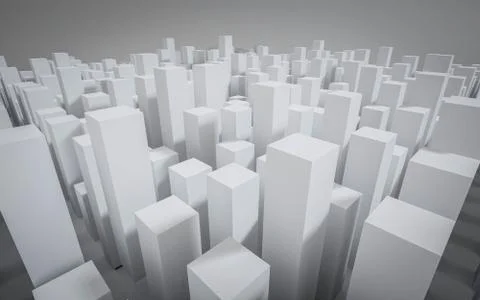 White 3D cityscape blocks model render illustration Stock Illustration