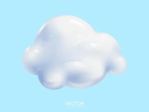White 3d cloud isolated on a blue background. Render plastic soft round carto Illustrazione stock