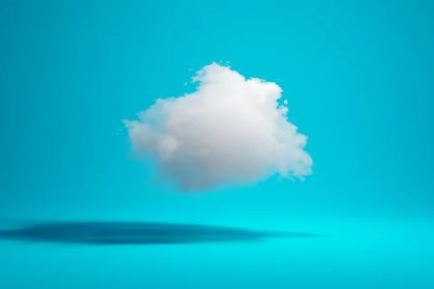 White 3D cloud shape with shadow on blue cyan background, technology, data or Stock Illustration