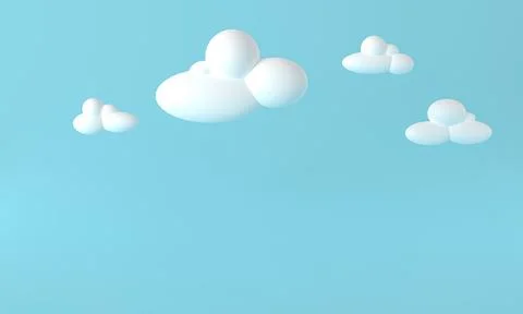 White 3d clouds on blue background. Render soft round cartoon fluffy clouds Illustrazione stock
